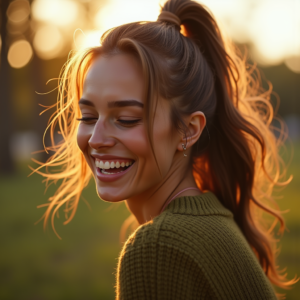 Influencer Photos — Young Woman With A High Ponytail Social Media #0151 (Krea)