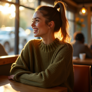 Influencer Photos — Young Woman With A High Ponytail Social Media #0187 (Krea)