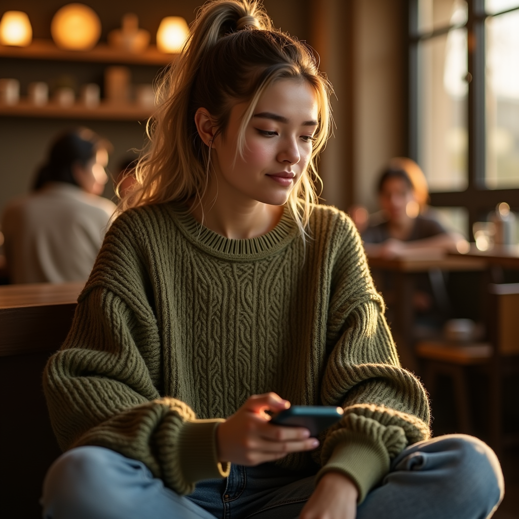 Influencer Photos — Young Woman With A High Ponytail Social Media #0211 (Krea)