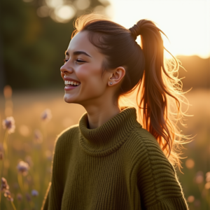 Influencer Photos — Young Woman With A High Ponytail Social Media #0223 (Krea)