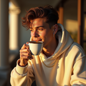 Instagram Portraits — Stylish Young Man In A Cream Social Media #0164 (Krea)