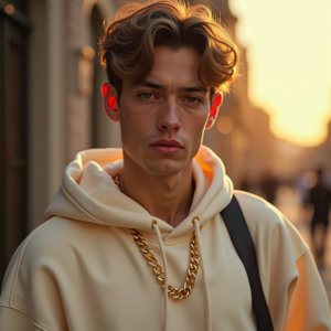 Instagram Portraits — Stylish Young Man In A Cream Social Media #0170 (Leonardo)