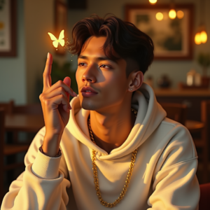 Instagram Portraits — Stylish Young Man In A Cream Social Media #0182 (Leonardo)