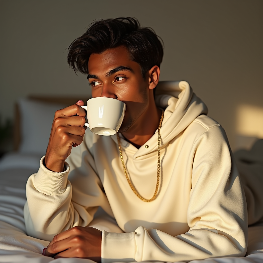 Instagram Portraits — Stylish Young Man In A Cream Social Media #0302 (Leonardo)