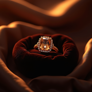 Jewelry — Faceted Gemstone Ring Nestled In Dark Product Ads #0029 (Dreamina)