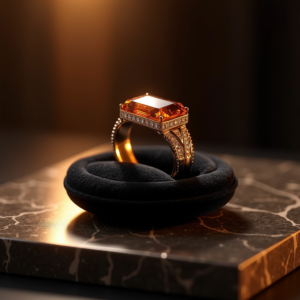 Jewelry — Faceted Gemstone Ring Nestled In Dark Product Ads #0077 (Dreamina)