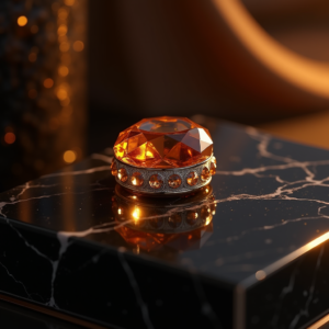 Jewelry — Faceted Gemstone Ring Nestled In Dark Product Ads #0089 (Dreamina)