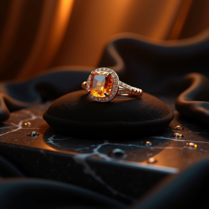 Jewelry — Faceted Gemstone Ring Nestled In Dark Product Ads #0101 (Dreamina)