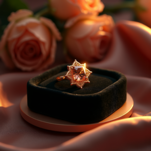 Jewelry — Faceted Gemstone Ring Nestled In Dark Product Ads #0143 (ChatGPT)