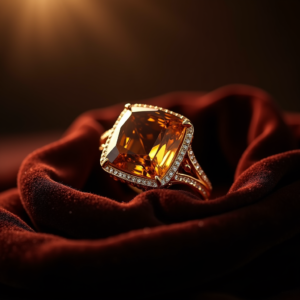 Jewelry — Faceted Gemstone Ring Nestled In Dark Product Ads #0149 (Dreamina)