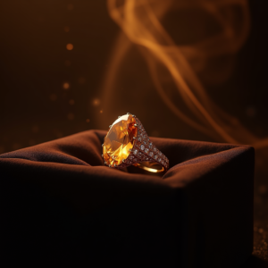Jewelry — Faceted Gemstone Ring Nestled In Dark Product Ads #0167 (ChatGPT)