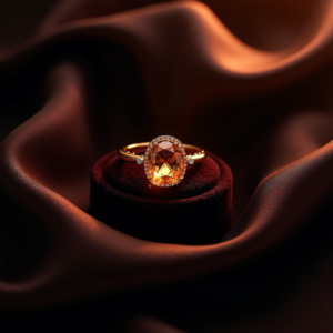 Jewelry — Faceted Gemstone Ring Nestled In Dark Product Ads #0173 (Dreamina)