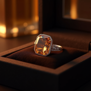 Jewelry — Faceted Gemstone Ring Nestled In Dark Product Ads #0197 (Dreamina)