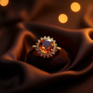 Jewelry — Faceted Gemstone Ring Nestled In Dark Product Ads #0209 (Dreamina)