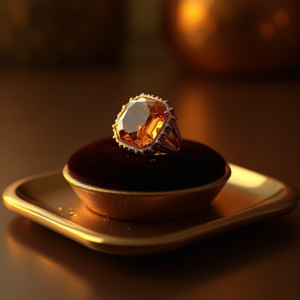 Jewelry — Faceted Gemstone Ring Nestled In Dark Product Ads #0215 (ChatGPT)