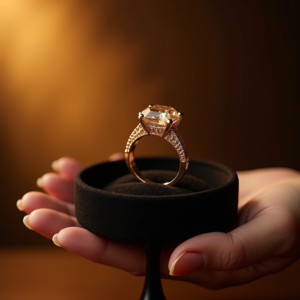 Jewelry — Faceted Gemstone Ring Nestled In Dark Product Ads #0246 (Midjourney)