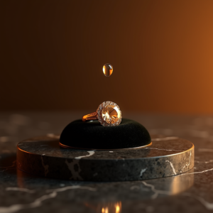 Jewelry — Faceted Gemstone Ring Nestled In Dark Product Ads #0294 (Midjourney)
