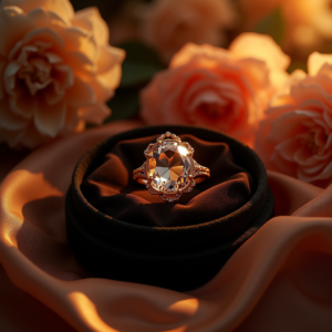 Jewelry — Faceted Gemstone Ring Nestled In Dark Product Ads #0330 (Midjourney)