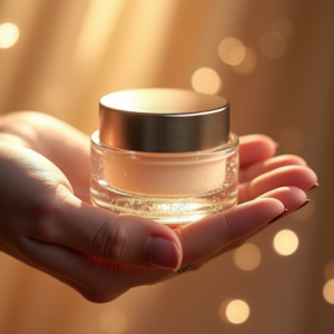 Jewelry — Frosted-glass Cosmetics Jar With A Brushed-silver Product Ads #0026 (Ideogram)