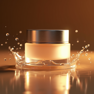 Jewelry — Frosted-glass Cosmetics Jar With A Brushed-silver Product Ads #0050 (Ideogram)