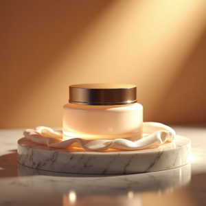 Jewelry — Frosted-glass Cosmetics Jar With A Brushed-silver Product Ads #0098 (Ideogram)