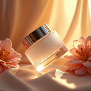 Jewelry — Frosted-glass Cosmetics Jar With A Brushed-silver Product Ads #0110 (Ideogram)