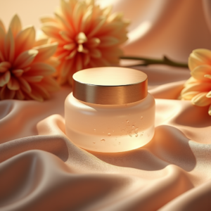 Jewelry — Frosted-glass Cosmetics Jar With A Brushed-silver Product Ads #0134 (Ideogram)
