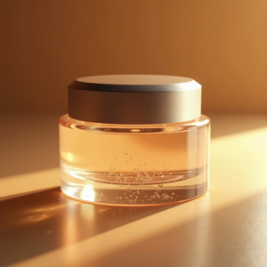 Jewelry — Frosted-glass Cosmetics Jar With A Brushed-silver Product Ads #0158 (Ideogram)
