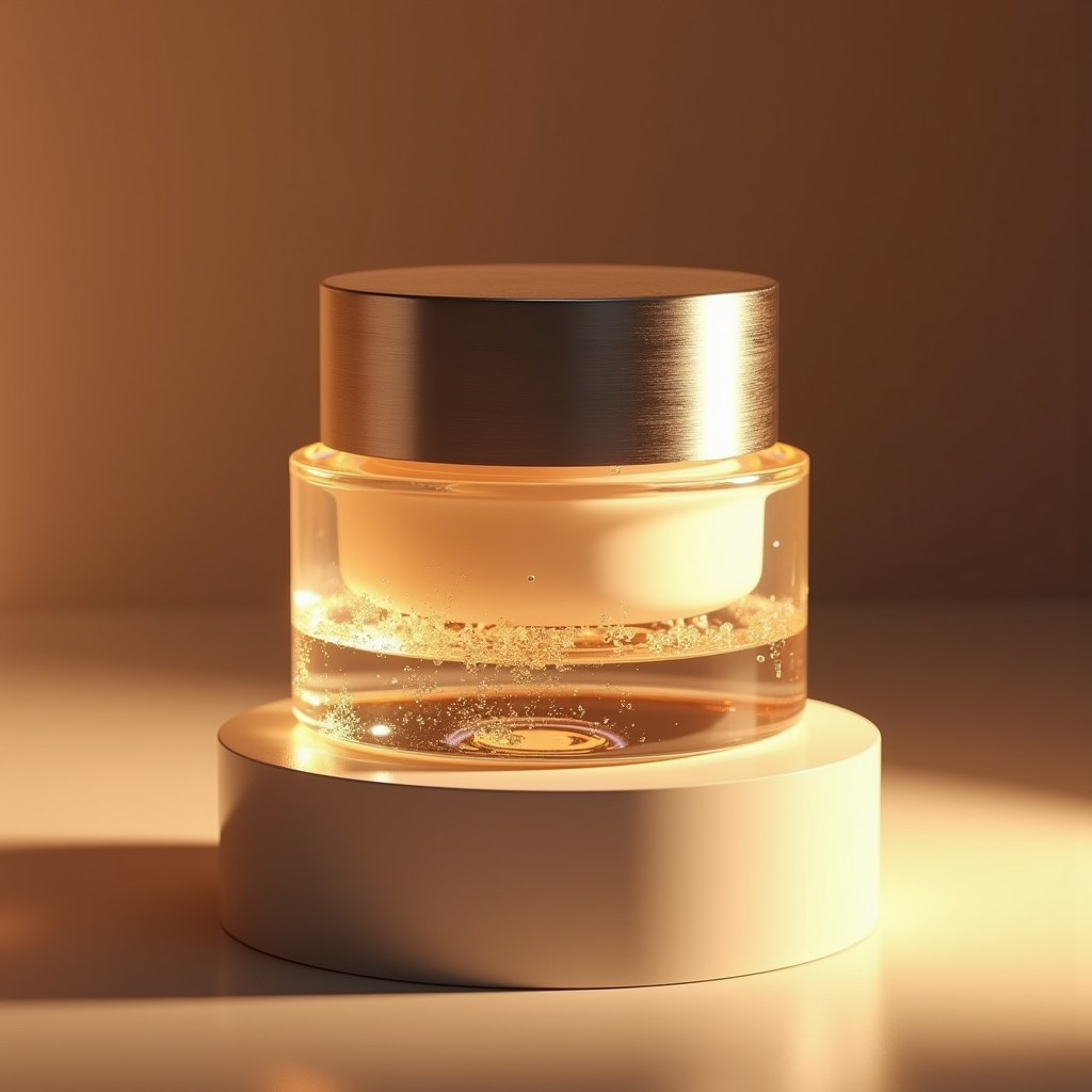 Jewelry — Frosted-glass Cosmetics Jar With A Brushed-silver Product Ads #0176 (FLUX)