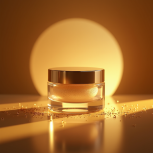 Jewelry — Frosted-glass Cosmetics Jar With A Brushed-silver Product Ads #0200 (FLUX)