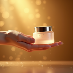 Jewelry — Frosted-glass Cosmetics Jar With A Brushed-silver Product Ads #0218 (Ideogram)