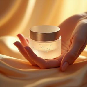 Jewelry — Frosted-glass Cosmetics Jar With A Brushed-silver Product Ads #0237 (Krea)