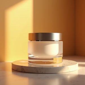 Jewelry — Frosted-glass Cosmetics Jar With A Brushed-silver Product Ads #0297 (Krea)