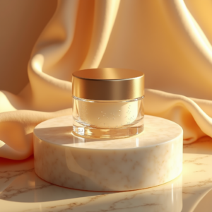 Jewelry — Frosted-glass Cosmetics Jar With A Brushed-silver Product Ads #0309 (Krea)