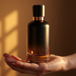 Jewelry — Sleek Matte-black Perfume Bottle With A Product Ads #0242 (Ideogram)