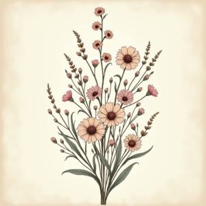 Junk Journal — Delicate Line-art Bouquet Of Wildflowers With Printable / Etsy #0335 (FLUX)