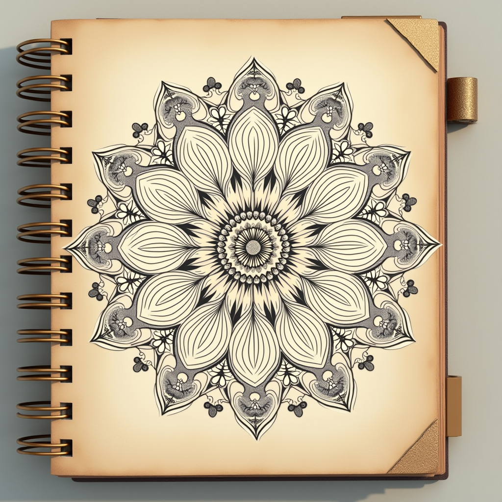 Junk Journal — Intricate Mandala Pattern Radiating From A Printable / Etsy #0259 (Seedream)