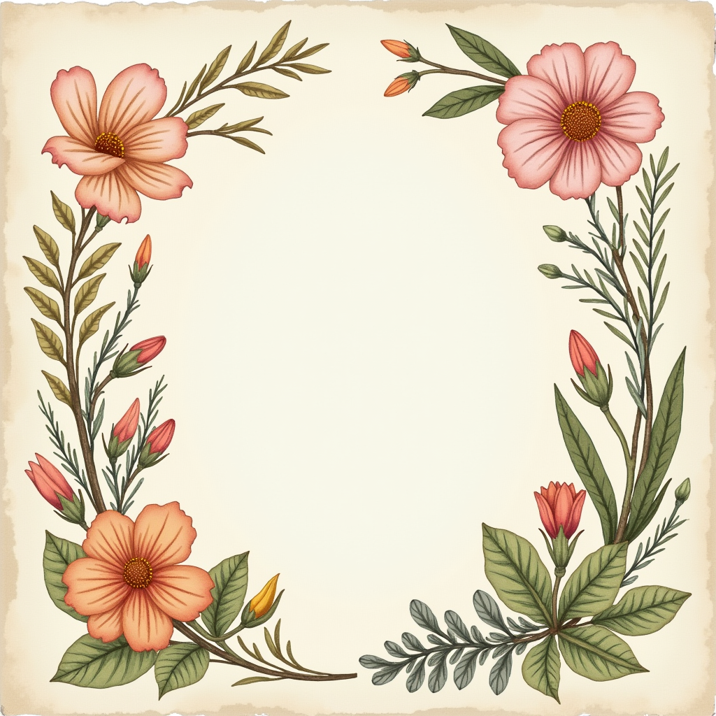 Junk Journal — Nostalgic Vintage-postcard-style Botanical Illustration Printable / Etsy #0226 (Stable Diffusion)