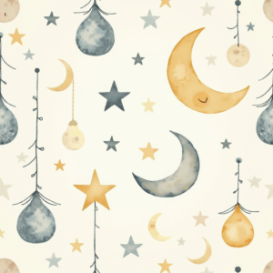 Junk Journal — Soft Watercolor-style Moon-and-stars Nursery Motif Printable / Etsy #0191 (FLUX)