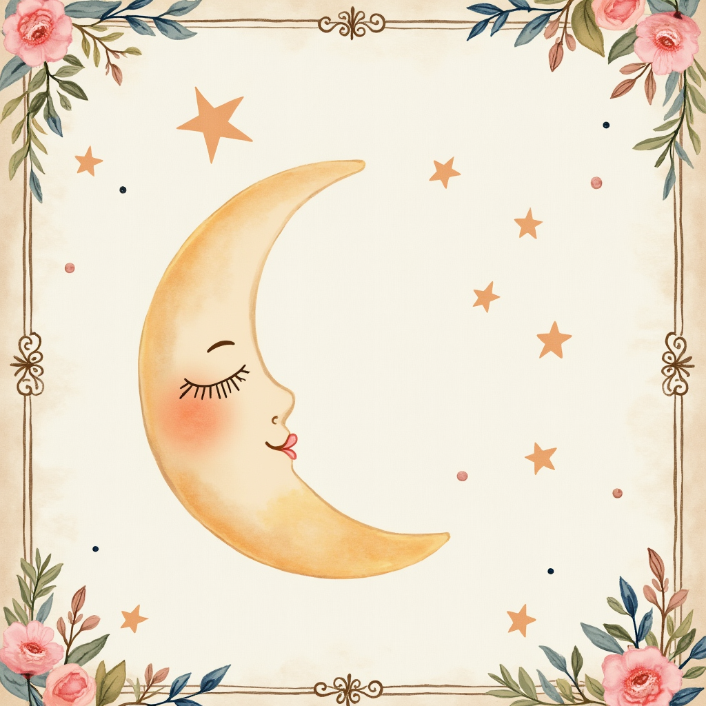 Junk Journal — Soft Watercolor-style Moon-and-stars Nursery Motif Printable / Etsy #0243 (Firefly)