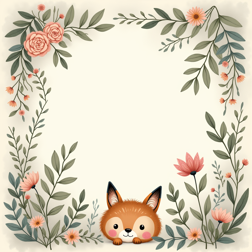 Junk Journal — Whimsical Woodland-creature Illustration Peeking Through Soft Printable / Etsy #0010 (Stable Diffusion)