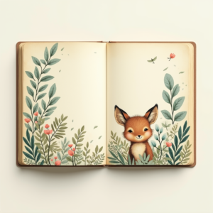 Junk Journal — Whimsical Woodland-creature Illustration Peeking Through Soft Printable / Etsy #0034 (Stable Diffusion)