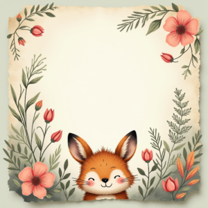 Junk Journal — Whimsical Woodland-creature Illustration Peeking Through Soft Printable / Etsy #0058 (Stable Diffusion)