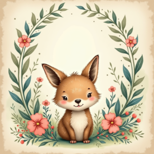 Junk Journal — Whimsical Woodland-creature Illustration Peeking Through Soft Printable / Etsy #0214 (Stable Diffusion)