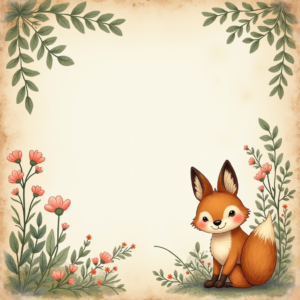 Junk Journal — Whimsical Woodland-creature Illustration Peeking Through Soft Printable / Etsy #0230 (ChatGPT)