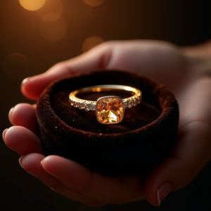 Luxury Product Ads — Faceted Gemstone Ring Nestled In Dark Product Ads #0011 (Midjourney)