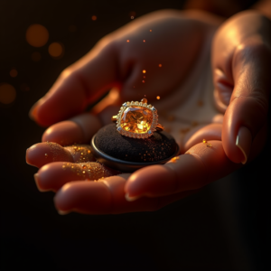 Luxury Product Ads — Faceted Gemstone Ring Nestled In Dark Product Ads #0023 (Midjourney)