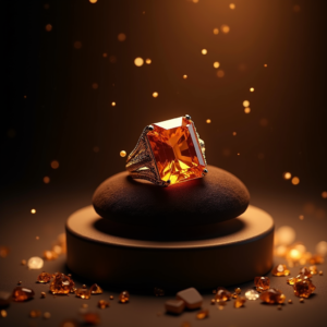 Luxury Product Ads — Faceted Gemstone Ring Nestled In Dark Product Ads #0071 (Midjourney)