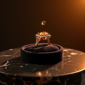 Luxury Product Ads — Faceted Gemstone Ring Nestled In Dark Product Ads #0083 (Midjourney)