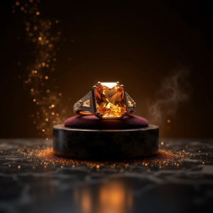 Luxury Product Ads — Faceted Gemstone Ring Nestled In Dark Product Ads #0095 (Midjourney)